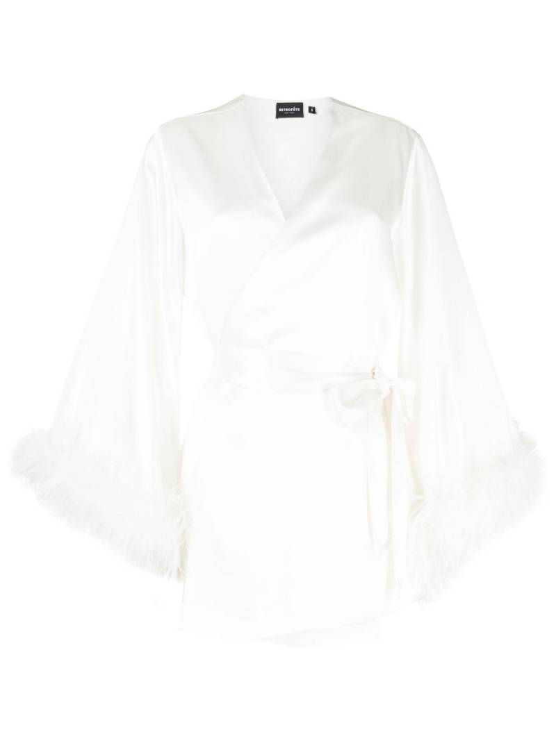 Retrofete Eva feather-trim wrap dress - White von Retrofete