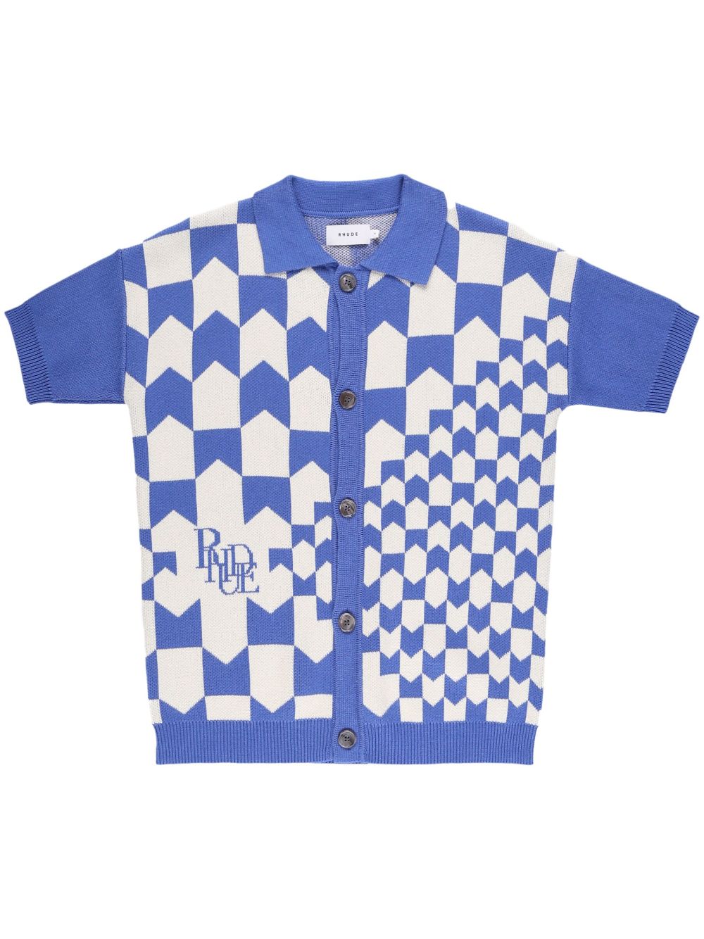 RHUDE Racing Checkered knitted polo shirt - Blue von RHUDE