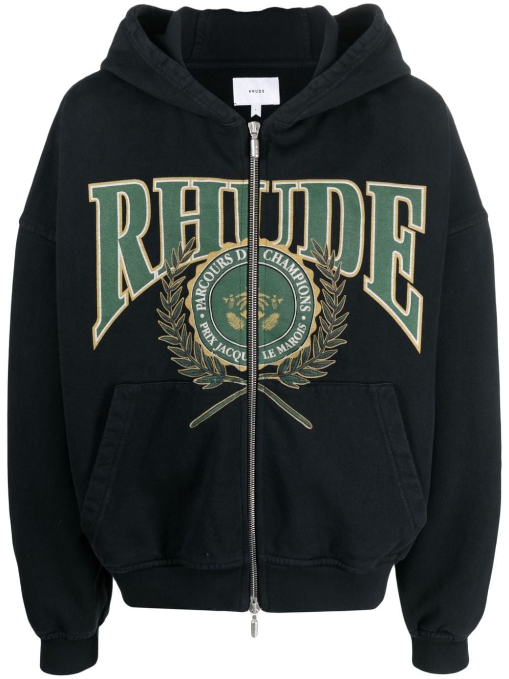 RHUDE logo-print cotton zip-up hoodie - Black von RHUDE