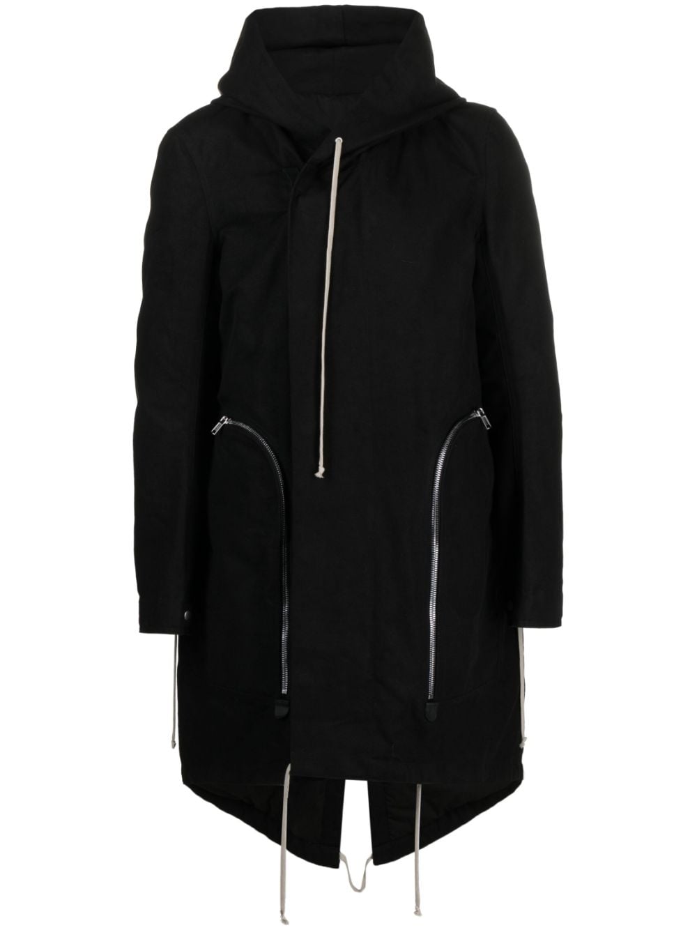 Rick Owens Bauhaus Fishtail hooded coat - Black von Rick Owens