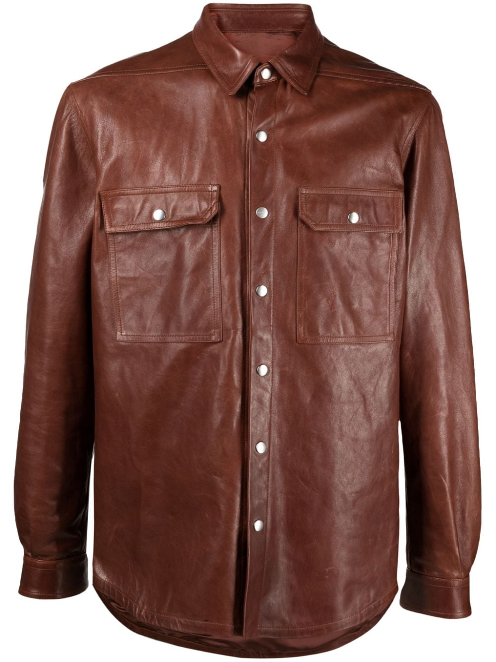 Rick Owens long-sleeved leather shirt jacket - Brown von Rick Owens