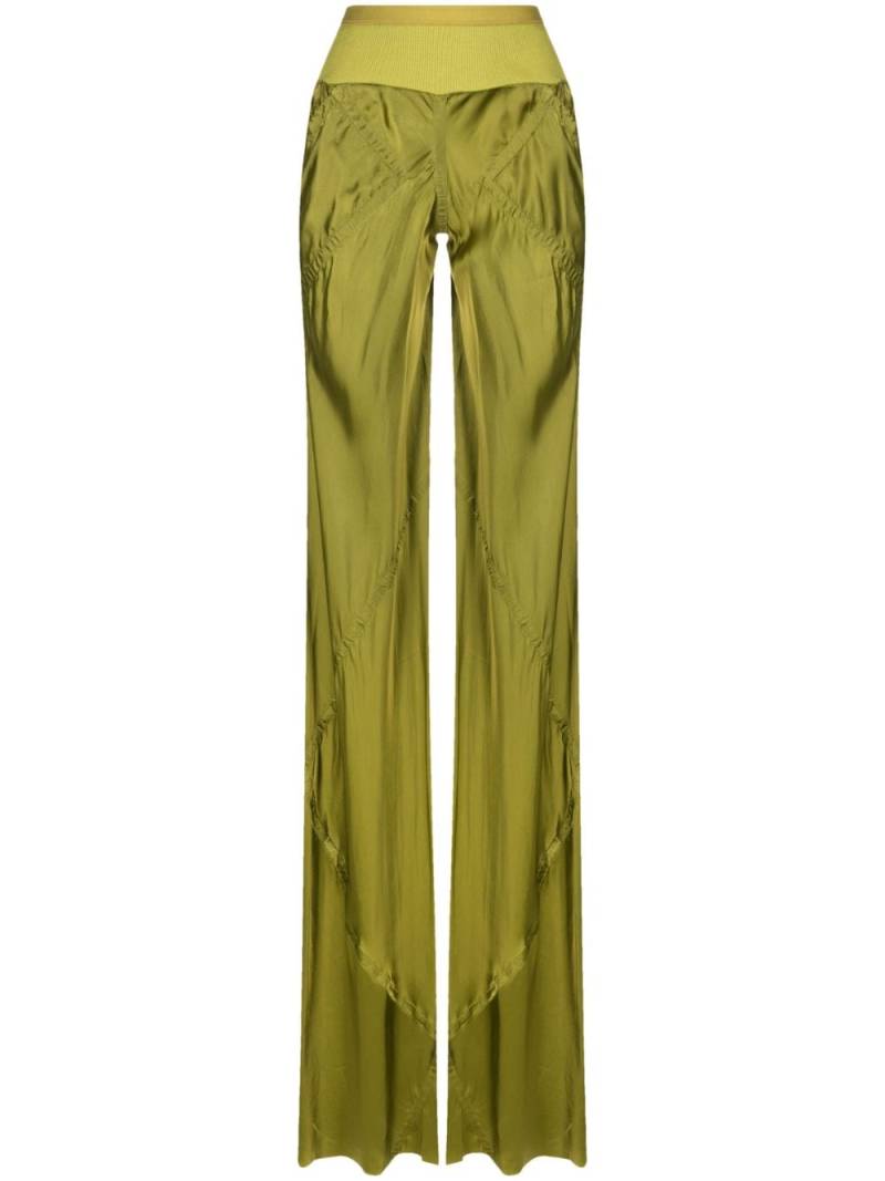 Rick Owens panelled satin-finish flared trousers - Green von Rick Owens