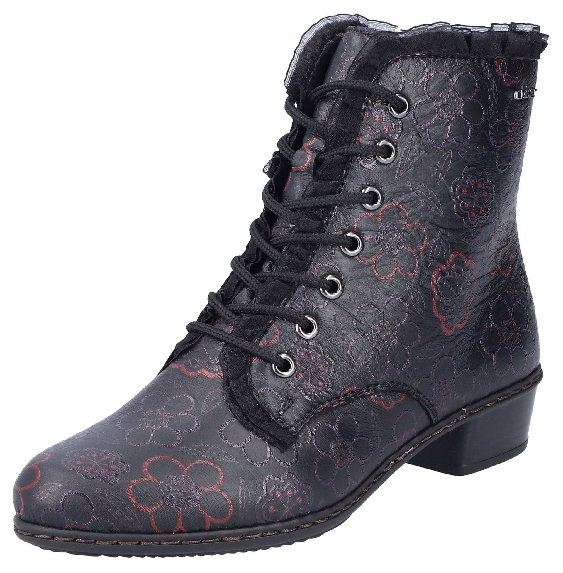 Rieker Schnürstiefelette, Schnürboots, Trachtenstiefelette, Blockabsatz, Rüschchen-Verzierung von Rieker