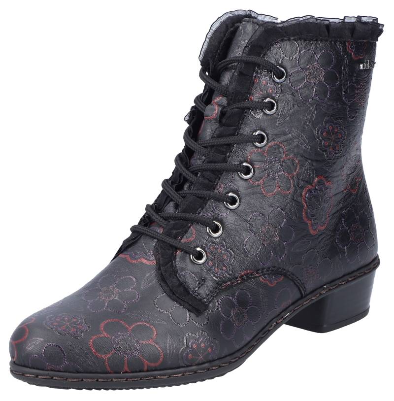 Rieker Schnürstiefelette, Schnürboots, Trachtenstiefelette, Blockabsatz, Rüschchen-Verzierung von Rieker