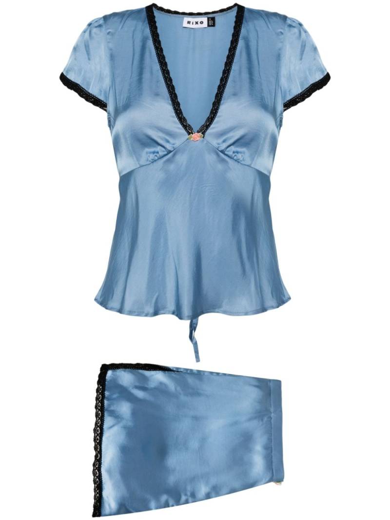 Rixo Maddy satin pyjama set - Blue von Rixo