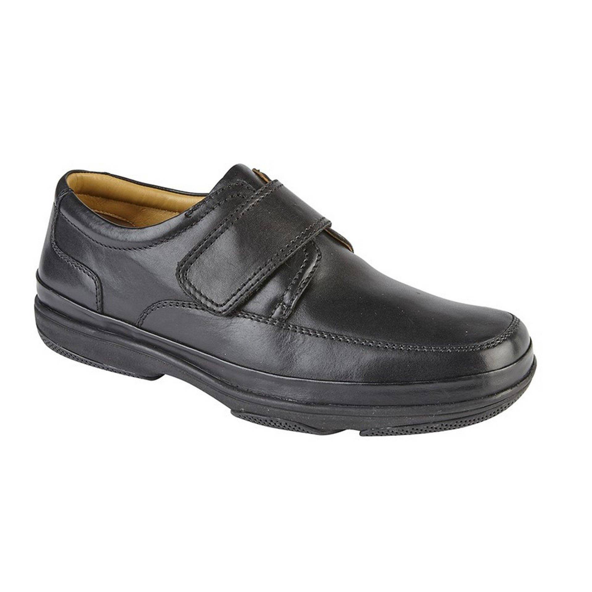 Leder Wide Fit Klettverschluss Schuhe Herren Schwarz 46 von Roamers