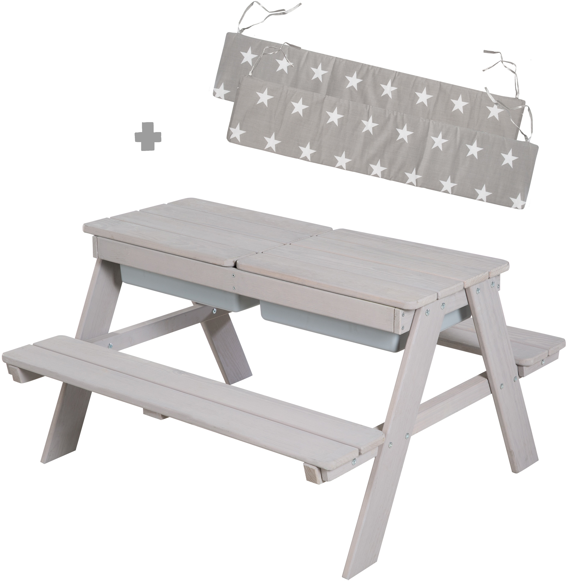 roba® Kindersitzgruppe »Picknick for 4 Outdoor + mit Spielwannen, Grau«, (Set), mit abgerundeten Ecken; inklusive Sitzauflagen Â»Little StarsÂ« von Roba®