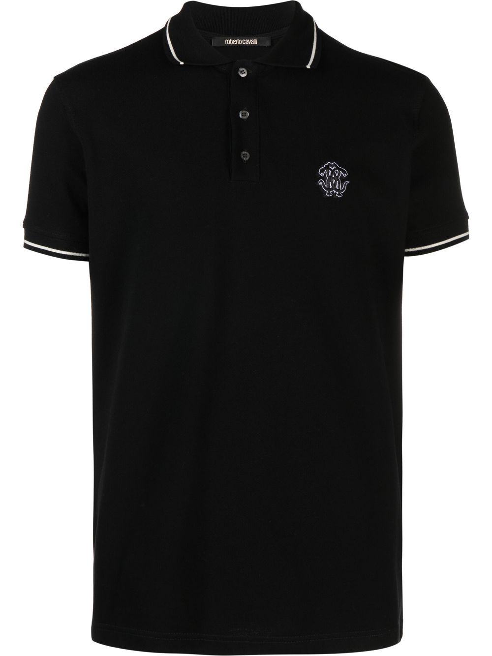 Roberto Cavalli Mirror Snake-embroidered polo shirt - Black von Roberto Cavalli