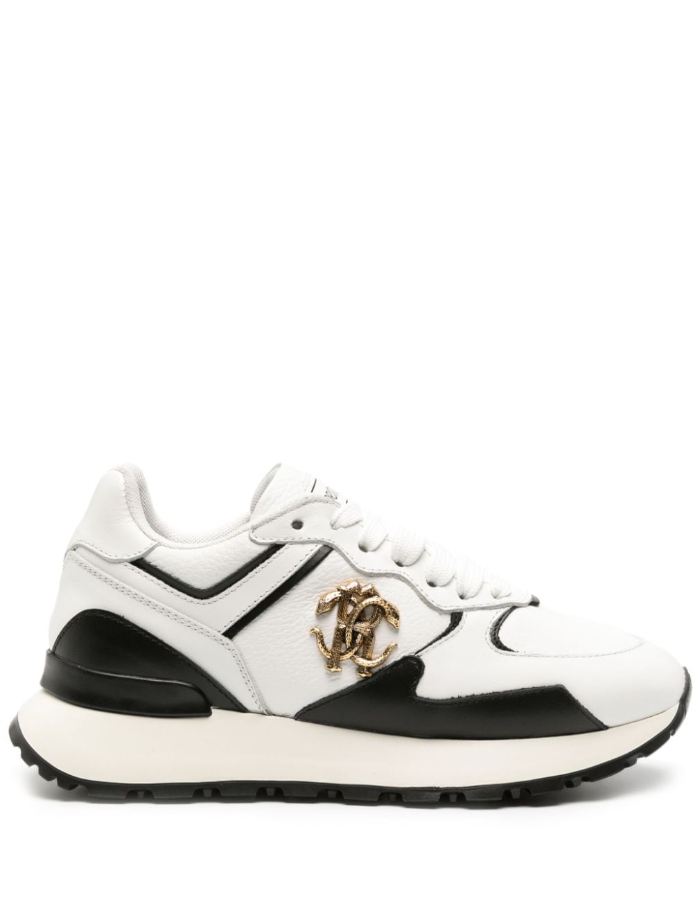 Roberto Cavalli Mirror Snake panelled leather sneakers - White von Roberto Cavalli