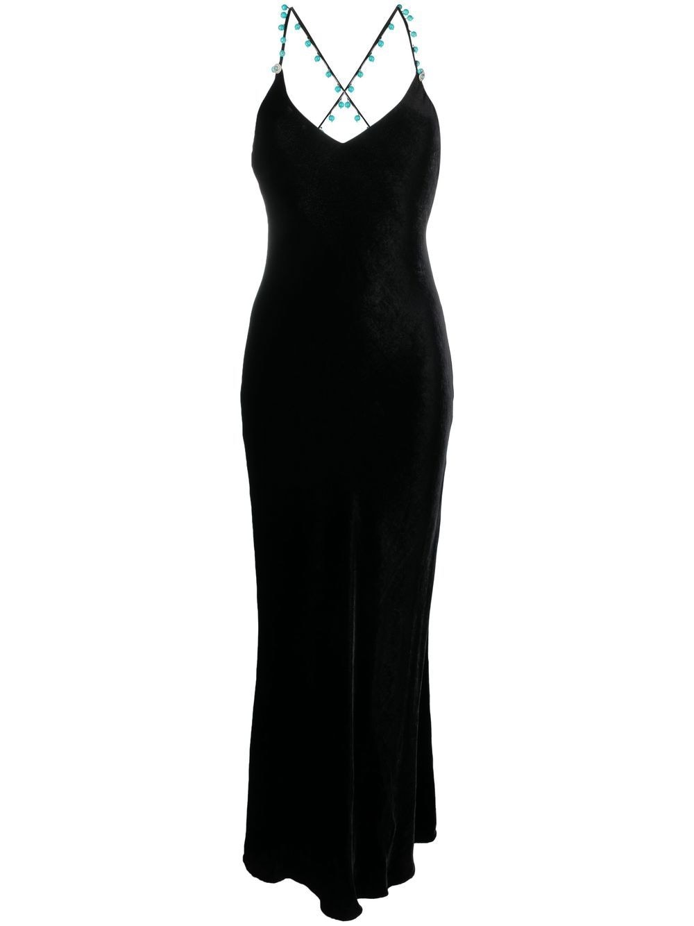 Roberto Cavalli bead-embellished V-neck velvet dress - Black von Roberto Cavalli