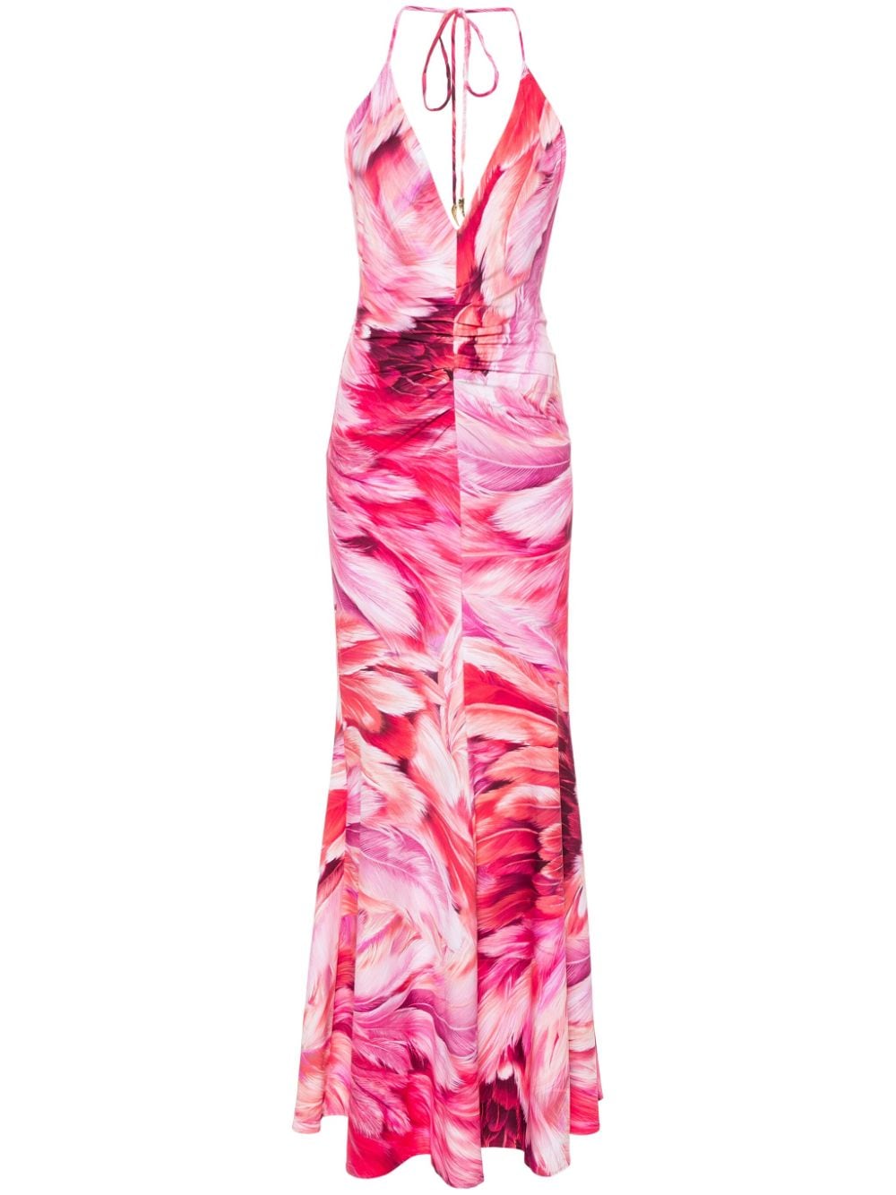 Roberto Cavalli feather-print halterneck dress - Pink von Roberto Cavalli
