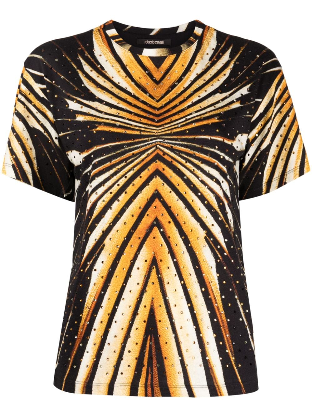 Roberto Cavalli geometric-print crystal-embellished T-shirt - Brown von Roberto Cavalli