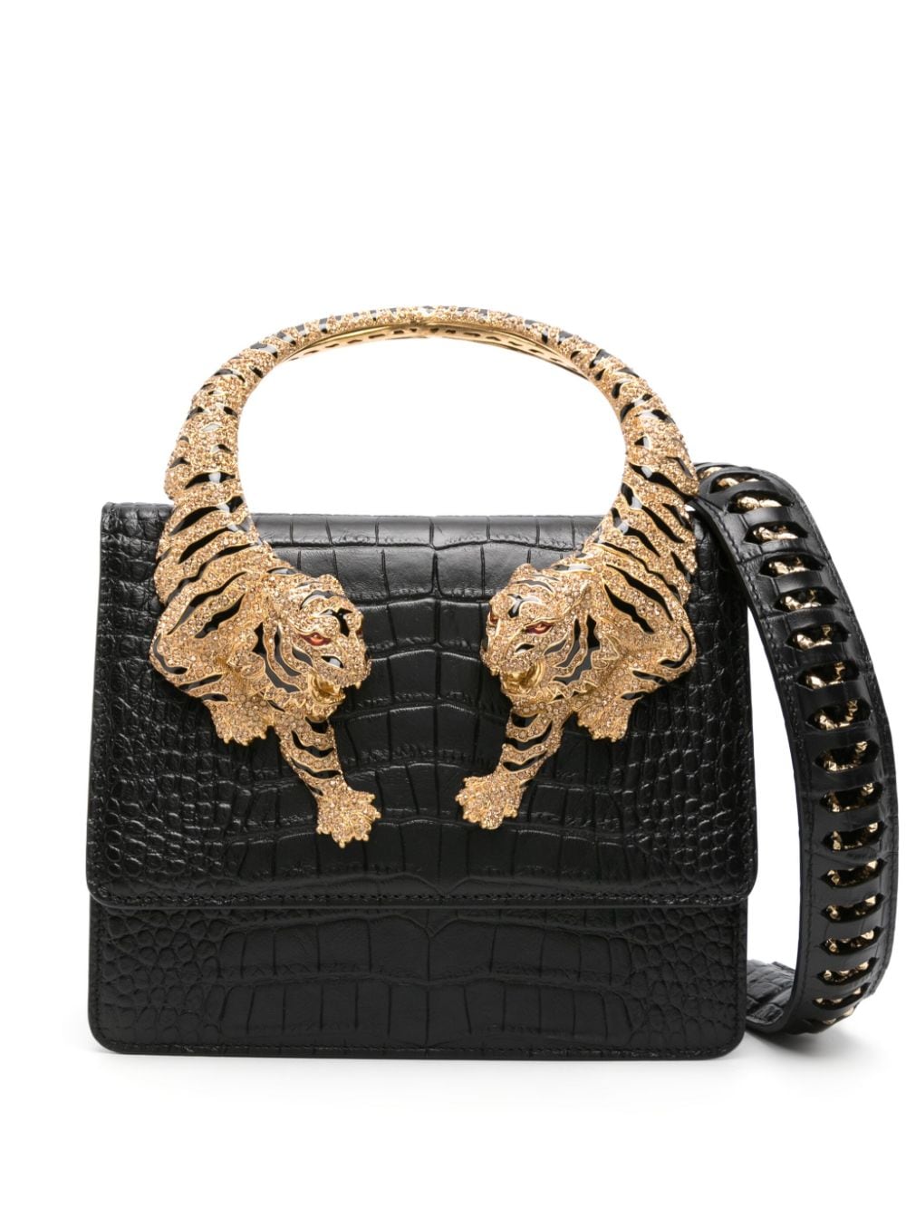 Roberto Cavalli large Roar leather tote bag - Black von Roberto Cavalli