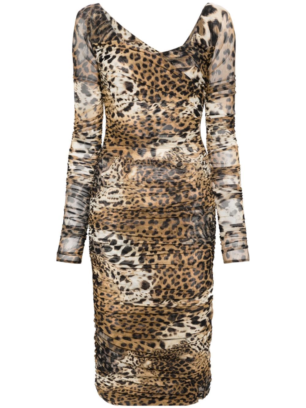 Roberto Cavalli leopard-print mesh midi dress - Neutrals von Roberto Cavalli