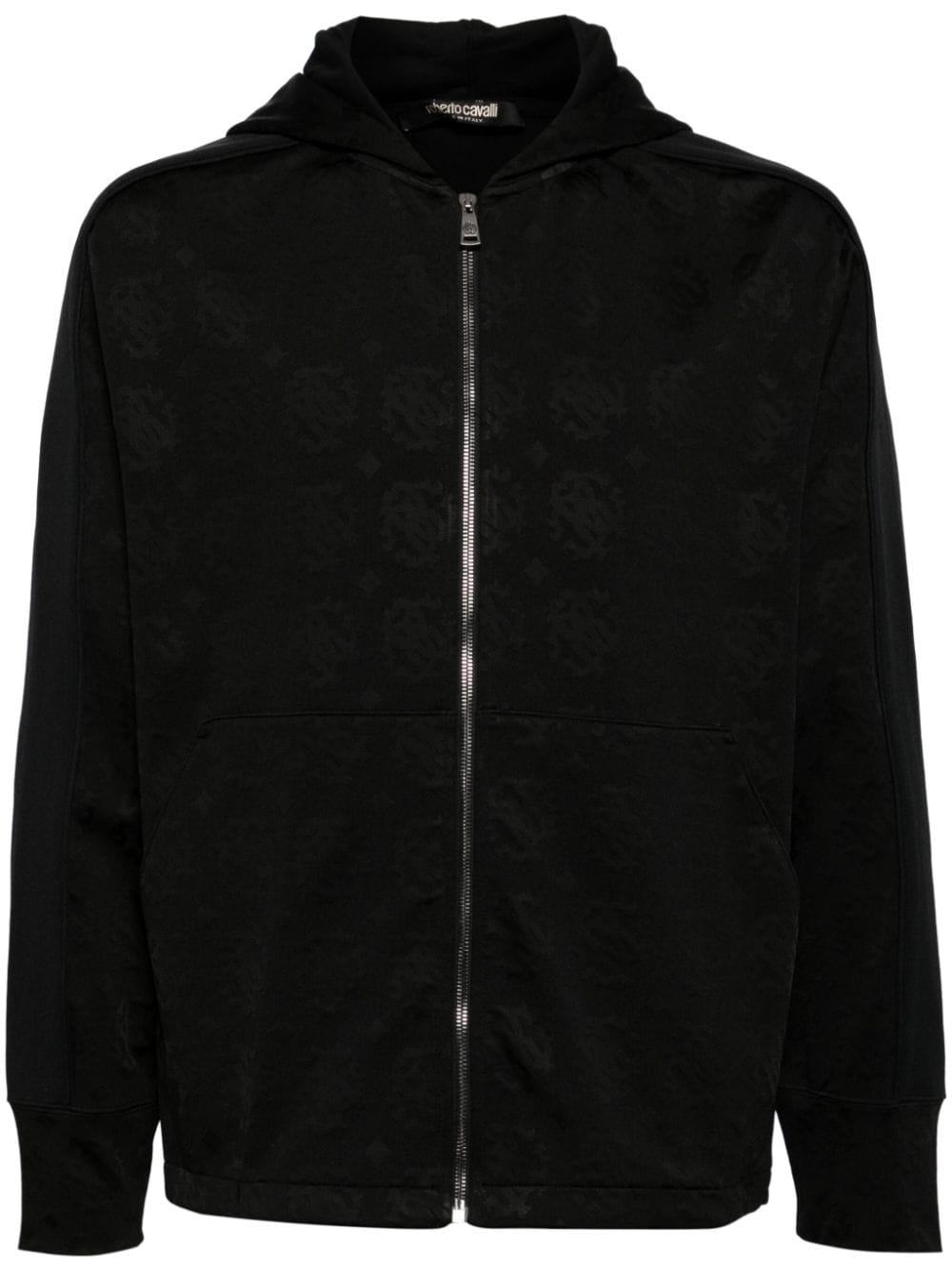 Roberto Cavalli logo-jacquard zip-front hoodie - Black von Roberto Cavalli