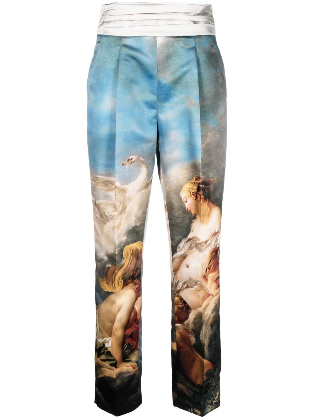 Roberto Cavalli painting-print silk tailored trousers - Blue von Roberto Cavalli