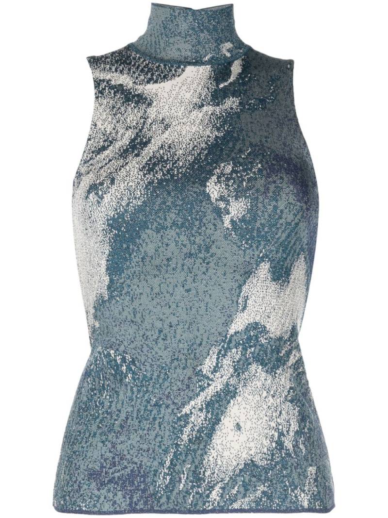 Roberto Cavalli patterned-jacquard glitter top - Blue von Roberto Cavalli