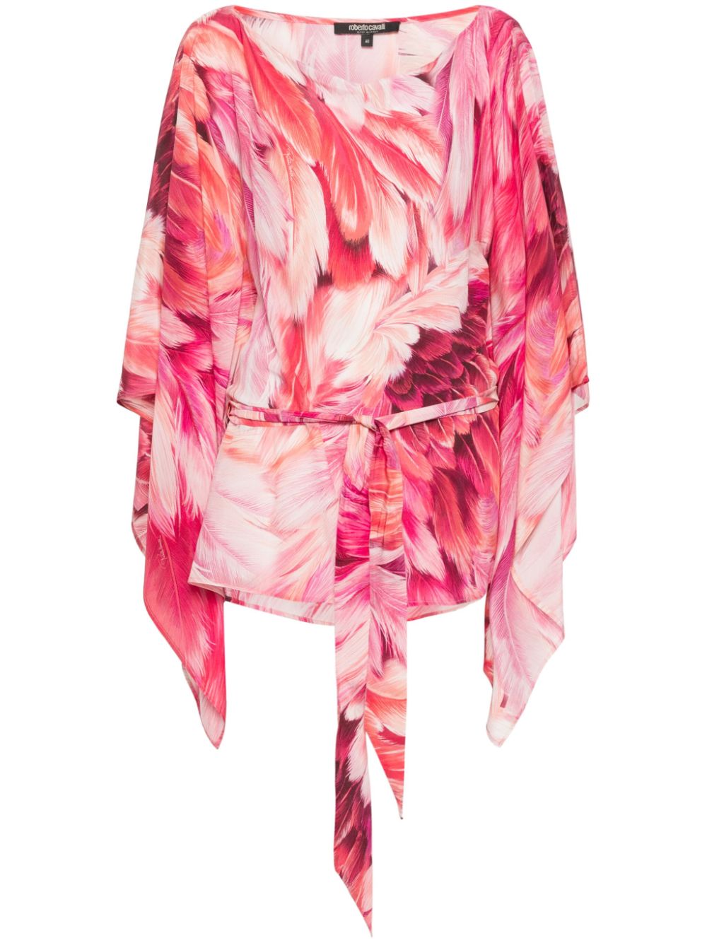 Roberto Cavalli plumage-print short kaftan - Pink von Roberto Cavalli