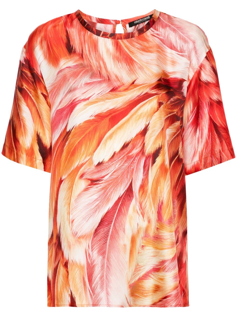 Roberto Cavalli plumage-print silk T-shirt - Orange von Roberto Cavalli