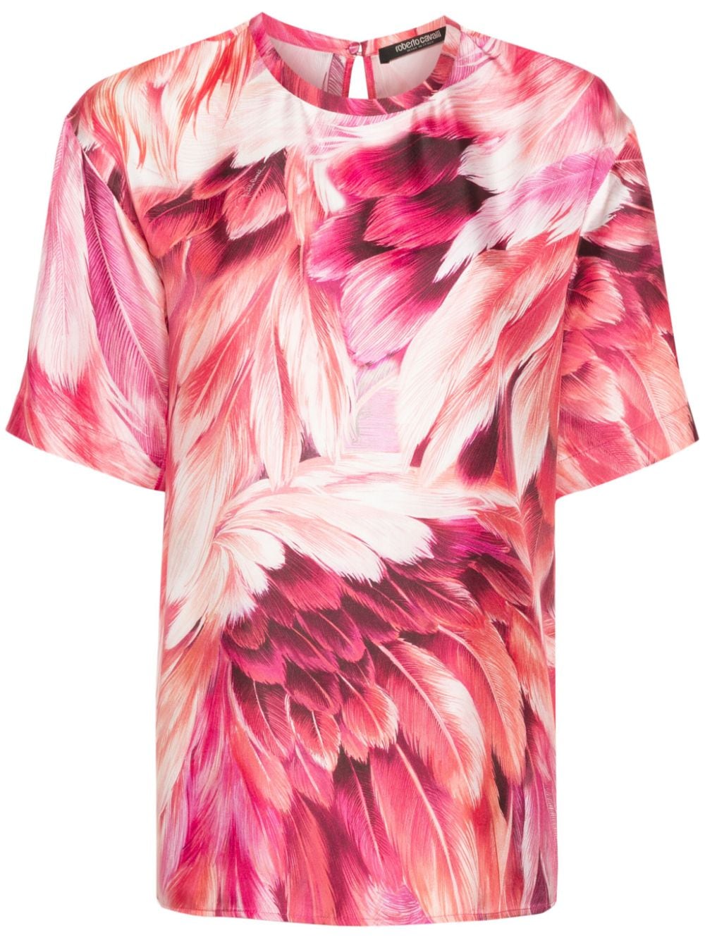 Roberto Cavalli plumage-print silk T-shirt - Pink von Roberto Cavalli