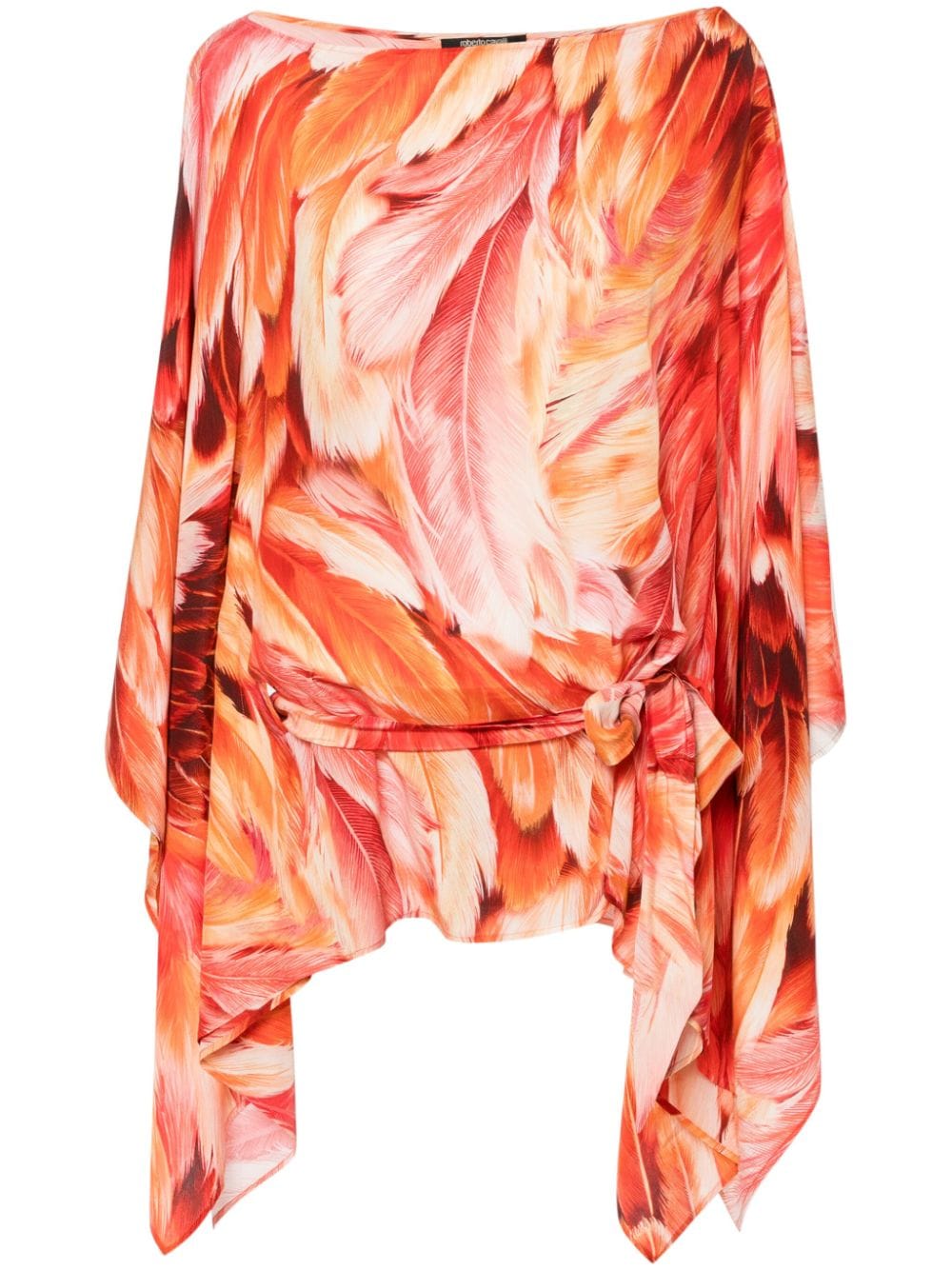 Roberto Cavalli plumage-print silk kaftan - Red von Roberto Cavalli