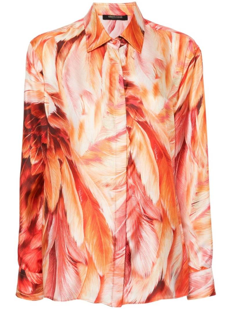 Roberto Cavalli plumage-print silk shirt - Orange von Roberto Cavalli