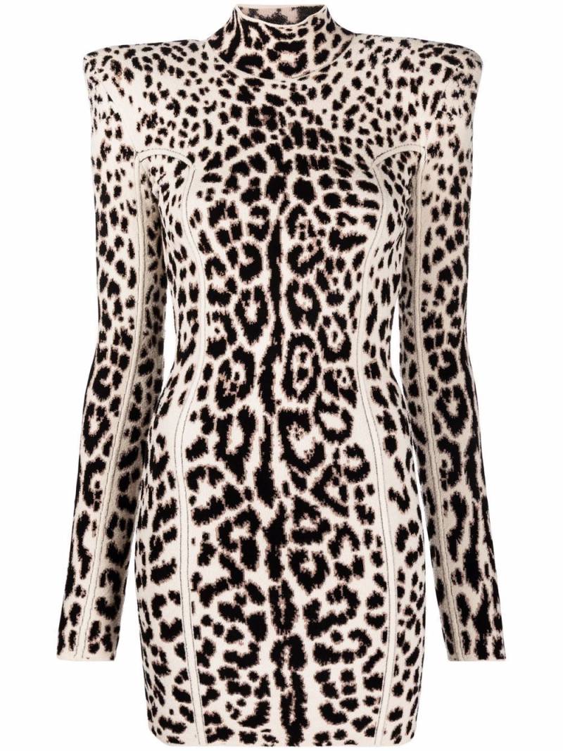 Roberto Cavalli structured-shoulder leopard dress - Black von Roberto Cavalli