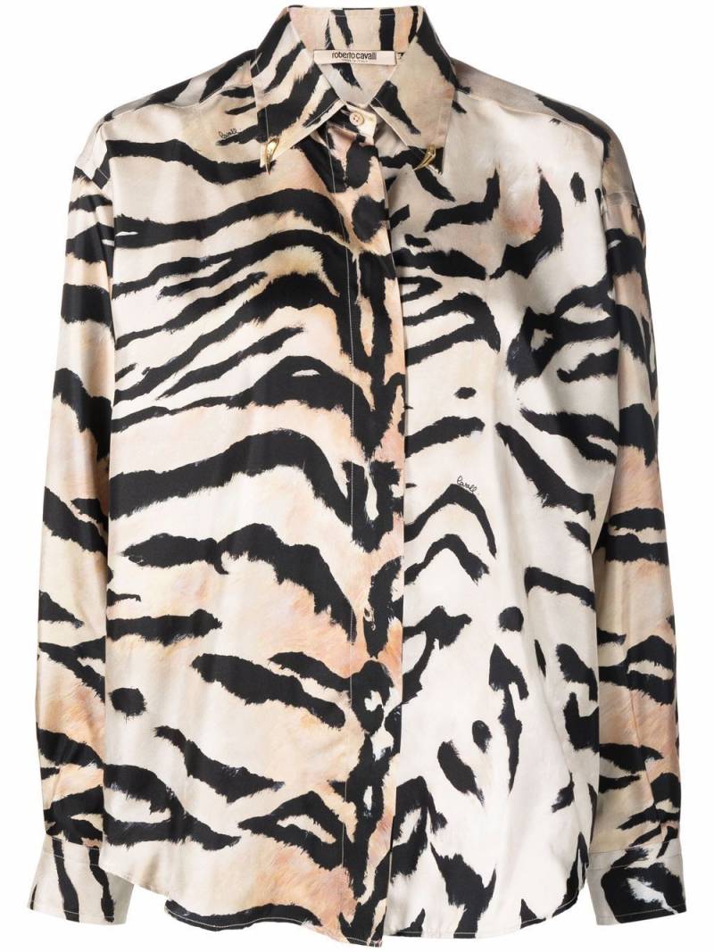 Roberto Cavalli tiger print silk shirt - Black von Roberto Cavalli