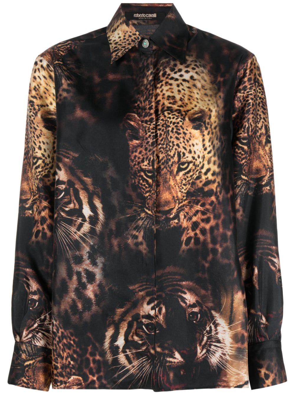 Roberto Cavalli tiger-print silk shirt - Black von Roberto Cavalli