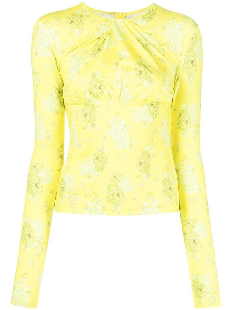 Rokh twist-detail rose-print top - Yellow von Rokh