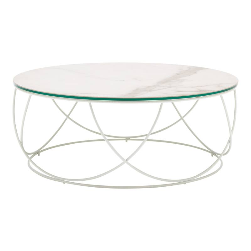 261 Couchtisch, Untergestell bianco matt, Tischplatte calacatta glatt, Grösse d. 80 cm, h. 30 cm von Rolf Benz