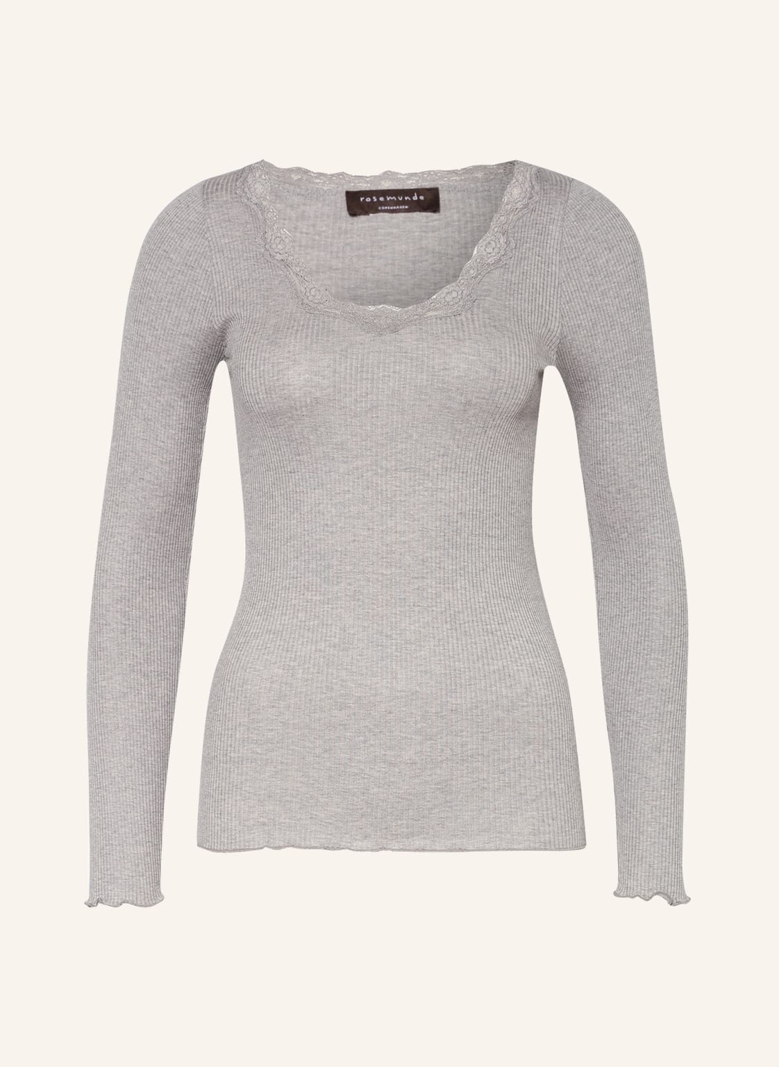 Rosemunde Longsleeve Babette Aus Seide Mit Spitzenbesatz grau von Rosemunde