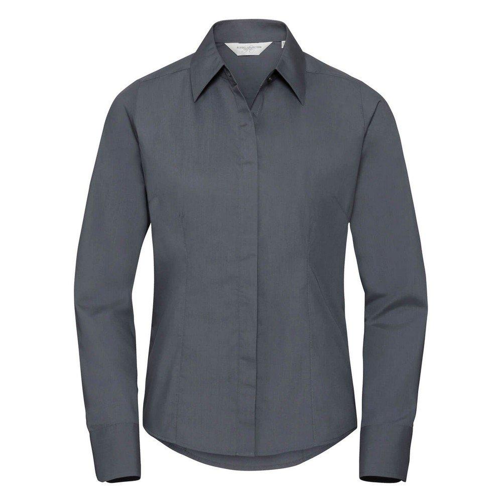 Collection Popelin Bluse Hemd, Langarm, Pflegeleicht, Tailliert Damen Grau XL von Russell