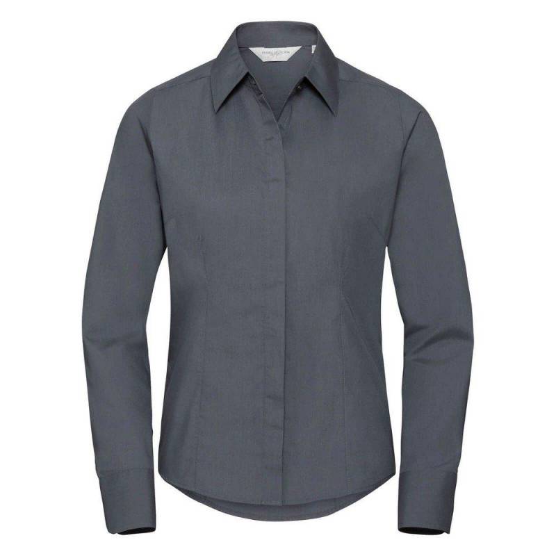 Collection Popelin Bluse Hemd, Langarm, Pflegeleicht, Tailliert Damen Grau XS von Russell