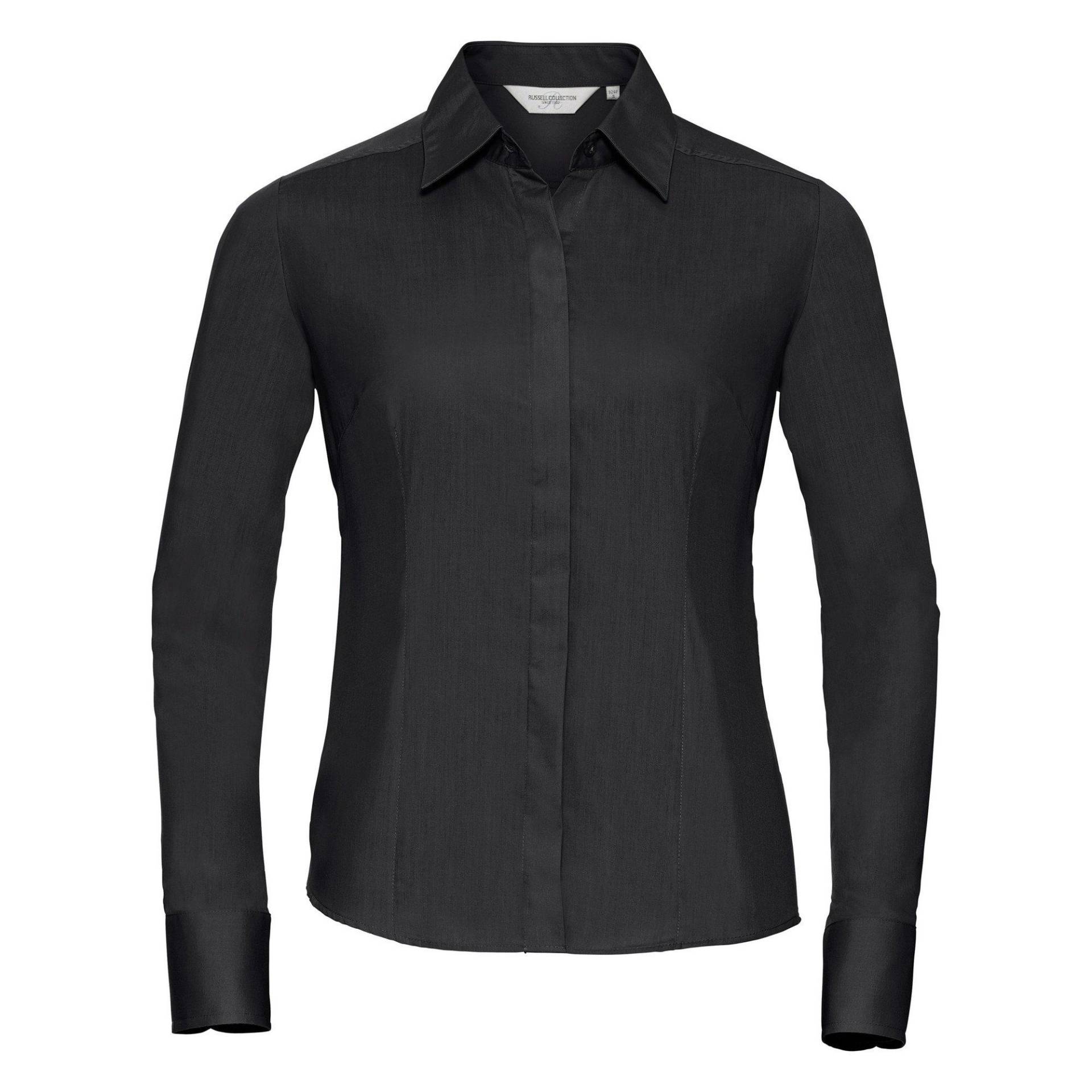 Collection Popelin Bluse Hemd, Langarm, Pflegeleicht, Tailliert Damen Schwarz 3XL von Russell