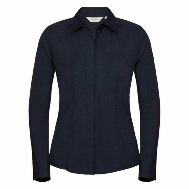 Collection Popelin Bluse Hemd, Langarm, Pflegeleicht, Tailliert Damen Marine 4XL von Russell