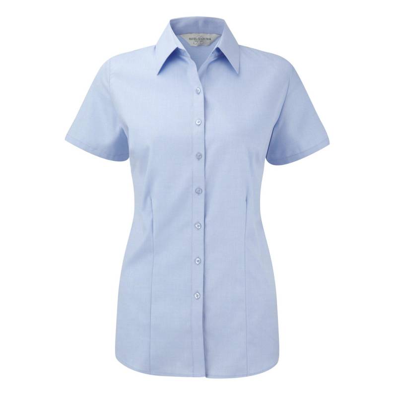 Bluse Hemd Mit Dezentem Fischgrätenmuster, Kurzärmlig Damen Hellblau 4XL von Russell