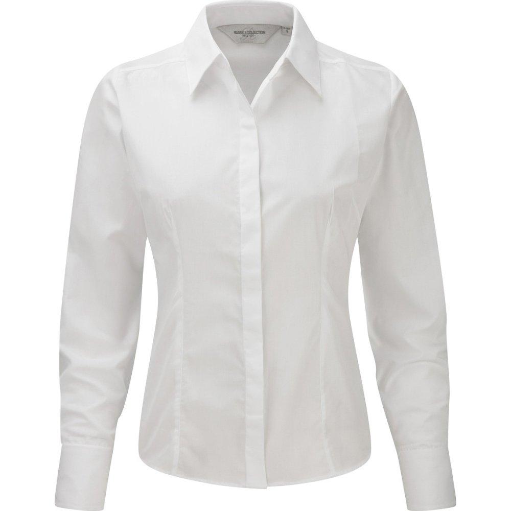 Collection Popelin Bluse Hemd, Langarm, Pflegeleicht, Tailliert Damen Weiss L von Russell