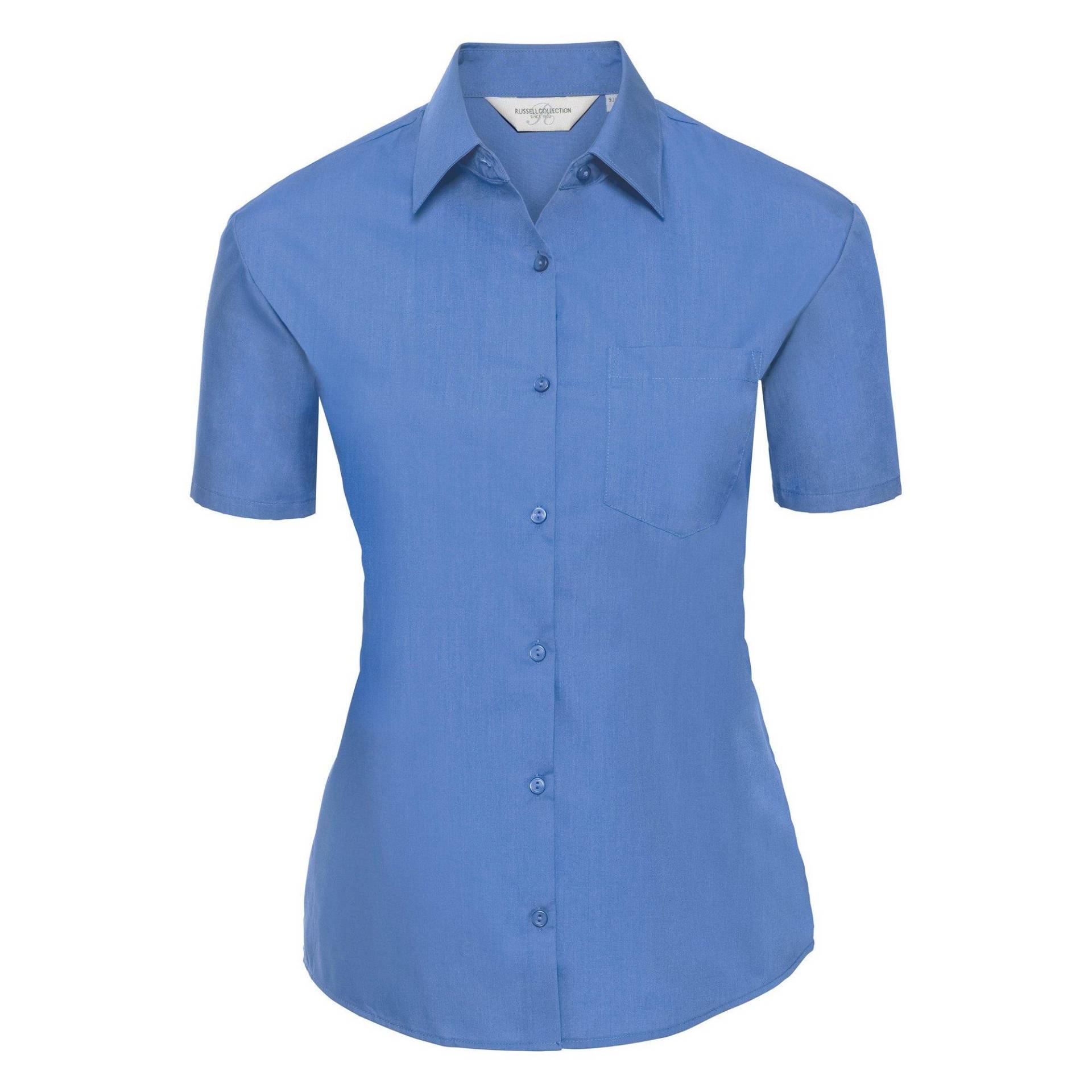 Collection Poplin Bluse, Kurzarm, Pflegeleicht Damen Blau L von Russell