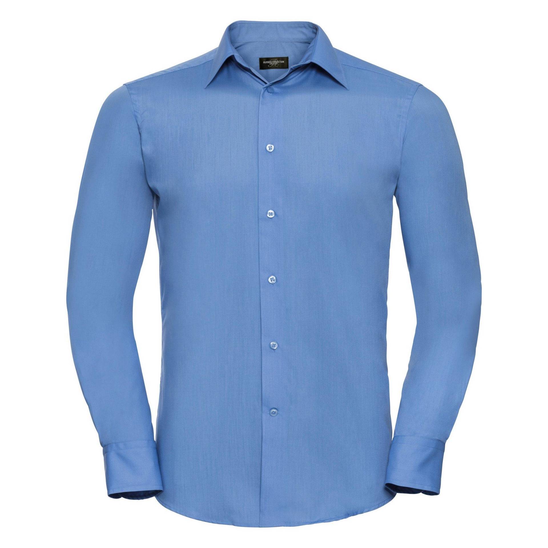 Collection Popeline Hemd, Langarm, Pflegeleicht Herren Blau M von Russell