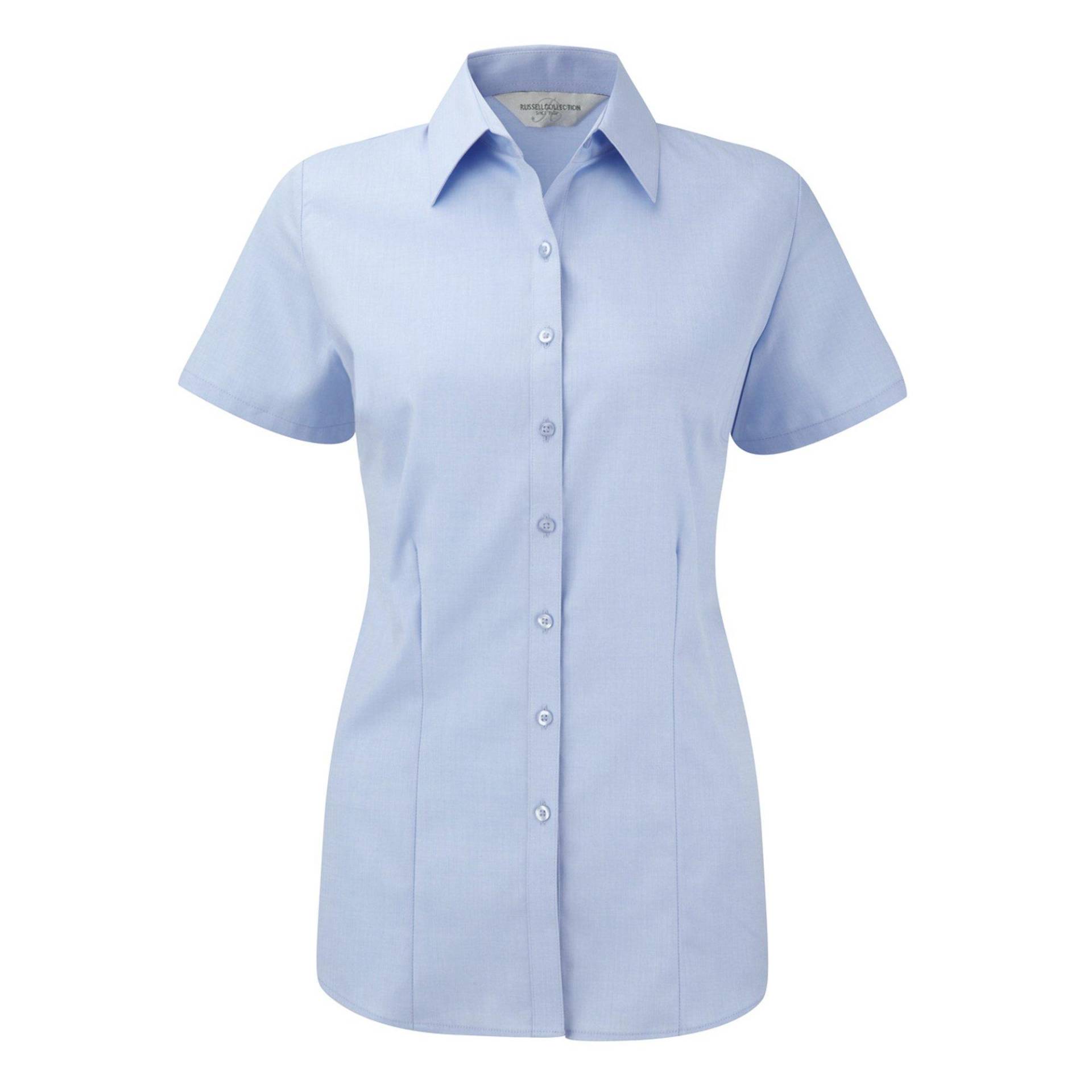 Bluse Hemd Mit Dezentem Fischgrätenmuster, Kurzärmlig Damen Hellblau S von Russell