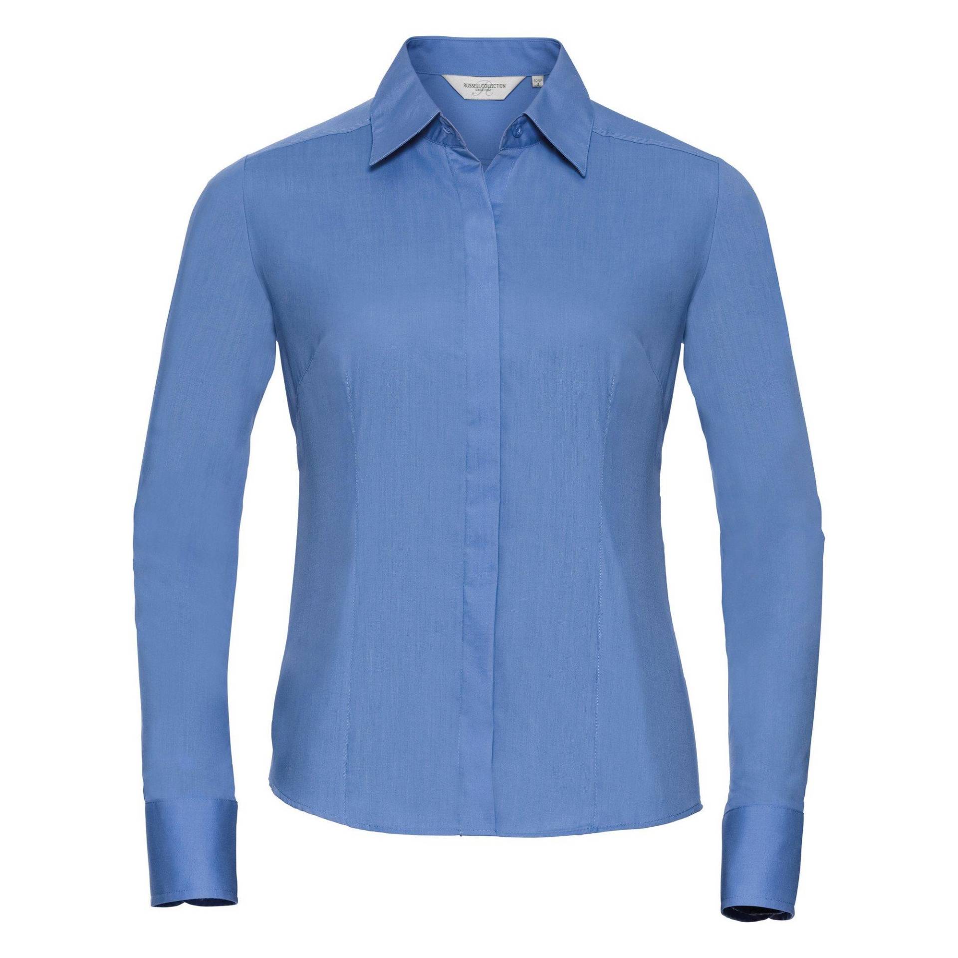 Collection Popelin Bluse Hemd, Langarm, Pflegeleicht, Tailliert Damen Blau S von Russell