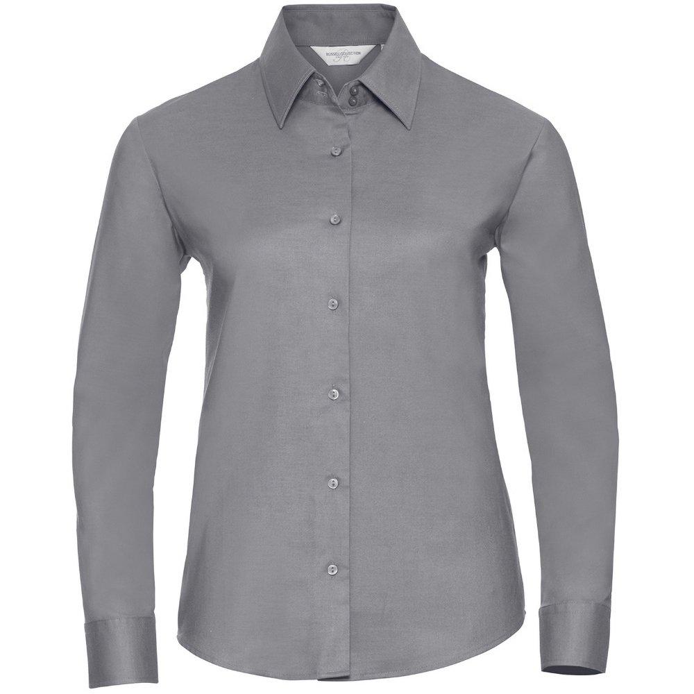 Collection Easy Care Oxford Bluse, Langarm Damen Silber S von Russell