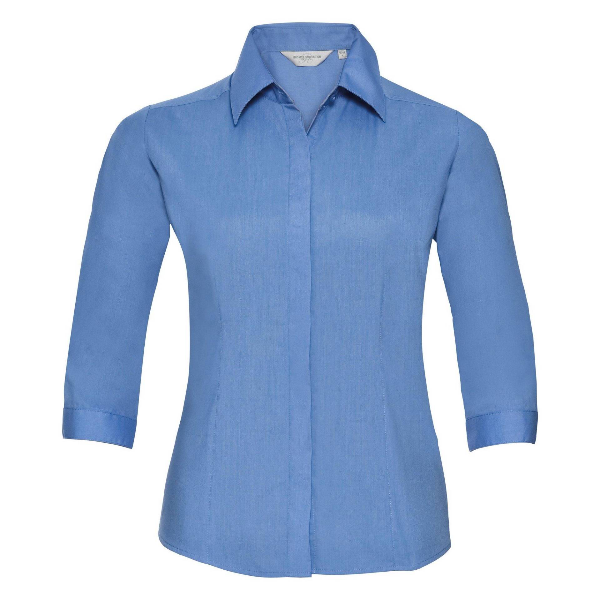Collection Popelin Bluse, Pflegeleicht, Tailliert, 34ärmel Damen Blau XS von Russell