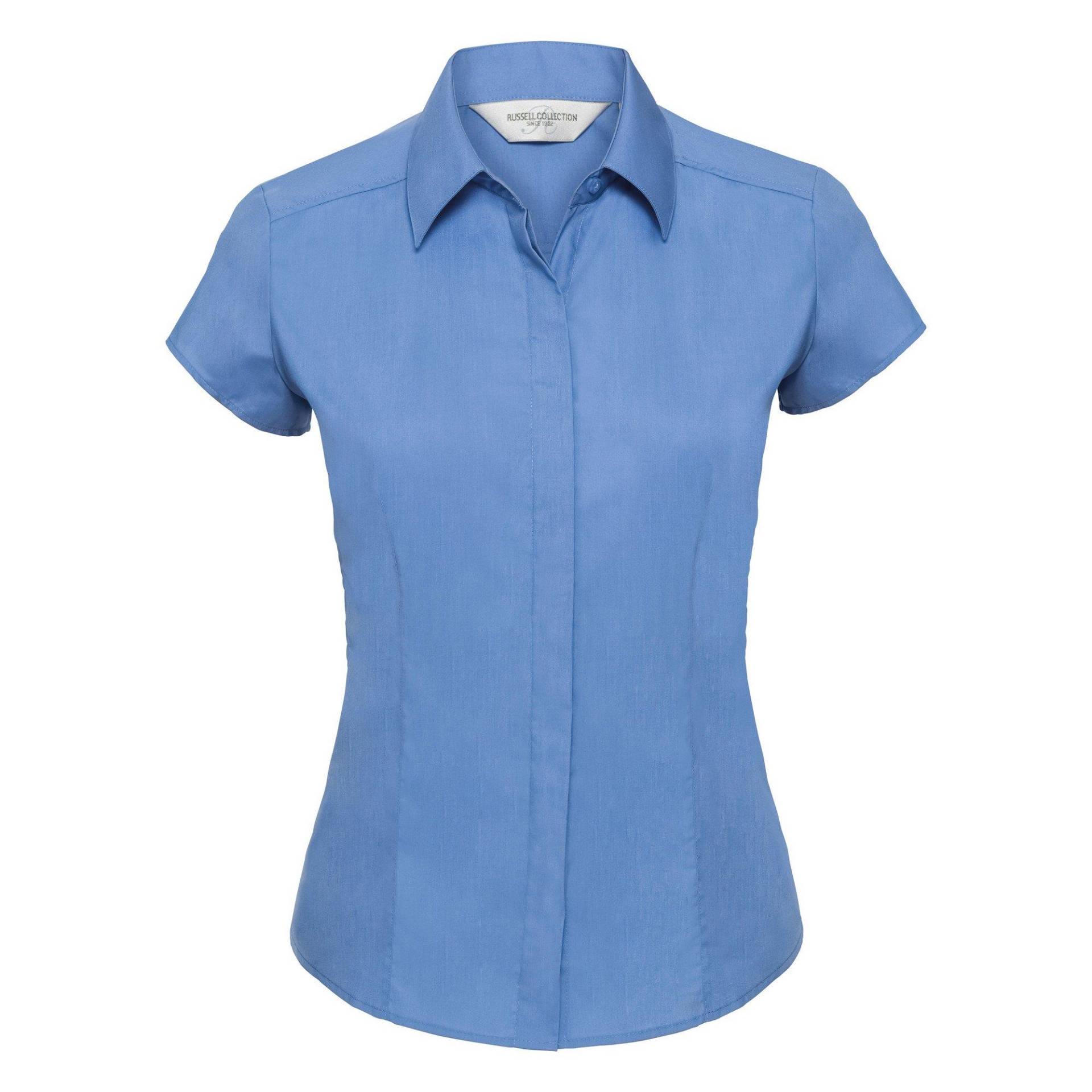 Collection Easy Care Fitted Poplin Bluse, Kurzarm Damen Blau XXL von Russell