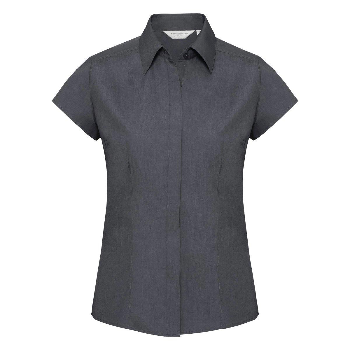 Collection Easy Care Fitted Poplin Bluse, Kurzarm Damen Grau XXL von Russell