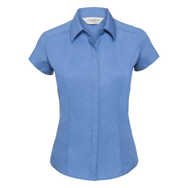 Collection Easy Care Fitted Poplin Bluse, Kurzarm Damen Blau XL von Russell