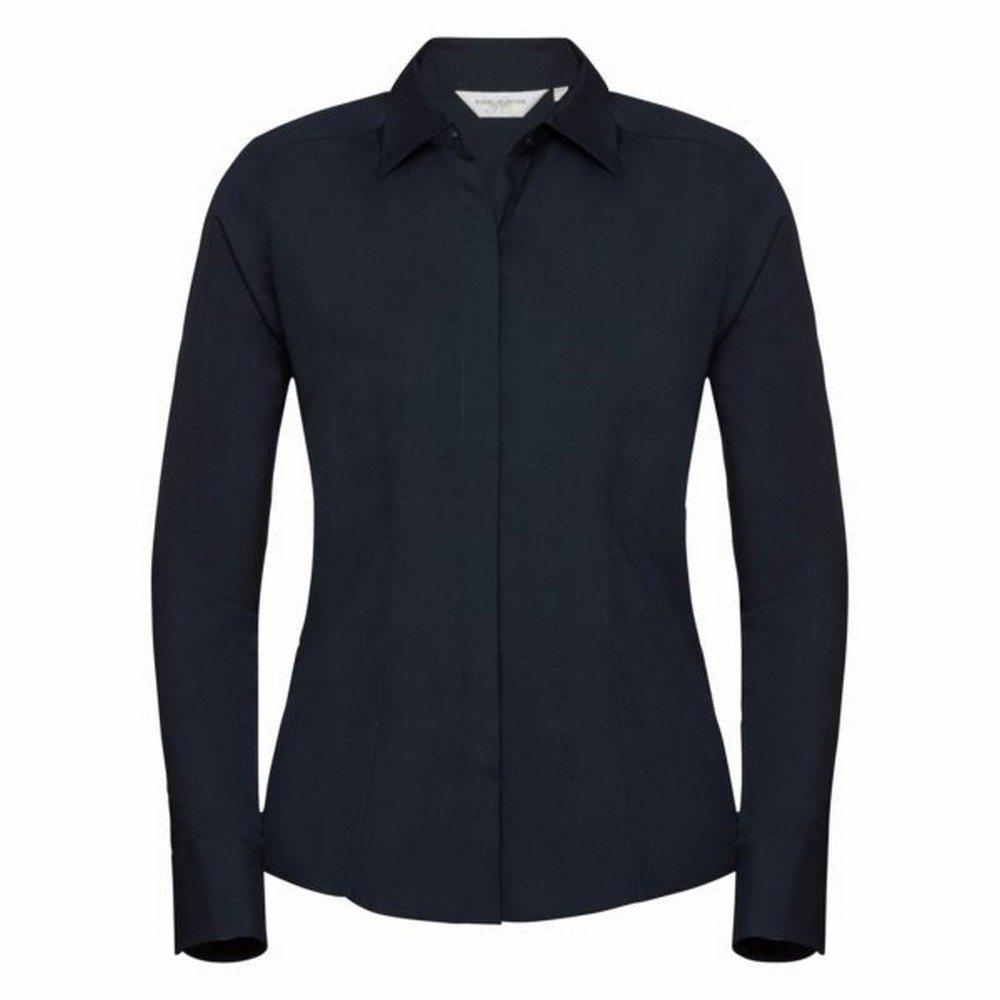 Collection Popelin Bluse Hemd, Langarm, Pflegeleicht, Tailliert Damen Marine XXL von Russell