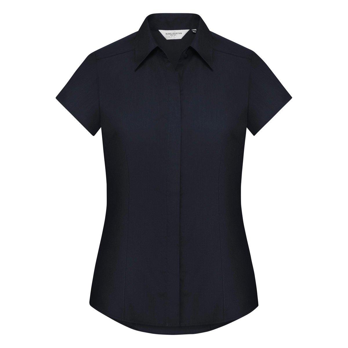 Collection Easy Care Fitted Poplin Bluse, Kurzarm Damen Marine XS von Russell