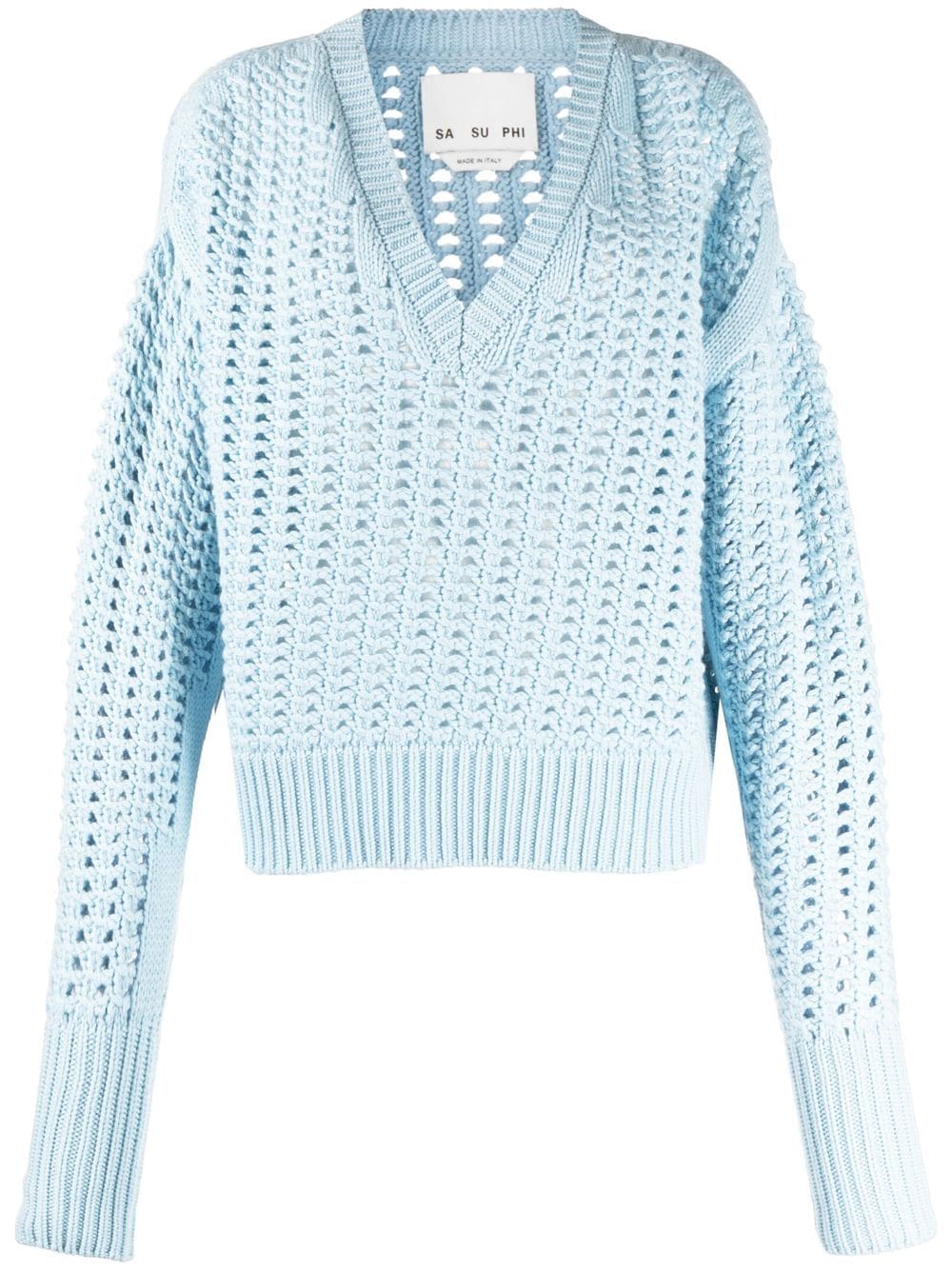 SA SU PHI V-neck open-knit jumper - Blue von SA SU PHI